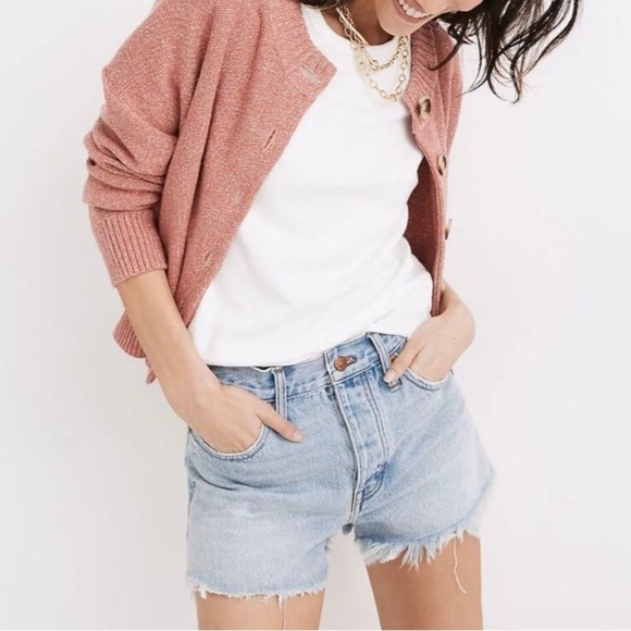 Madewell Relaxed Denim Shorts Mid Rise Raw Hem Button Fly Size 27